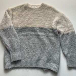 ZARA Knitwear Fancy Fuzzy Colorblock Sweater – Cream & Gray | Girls 11-12